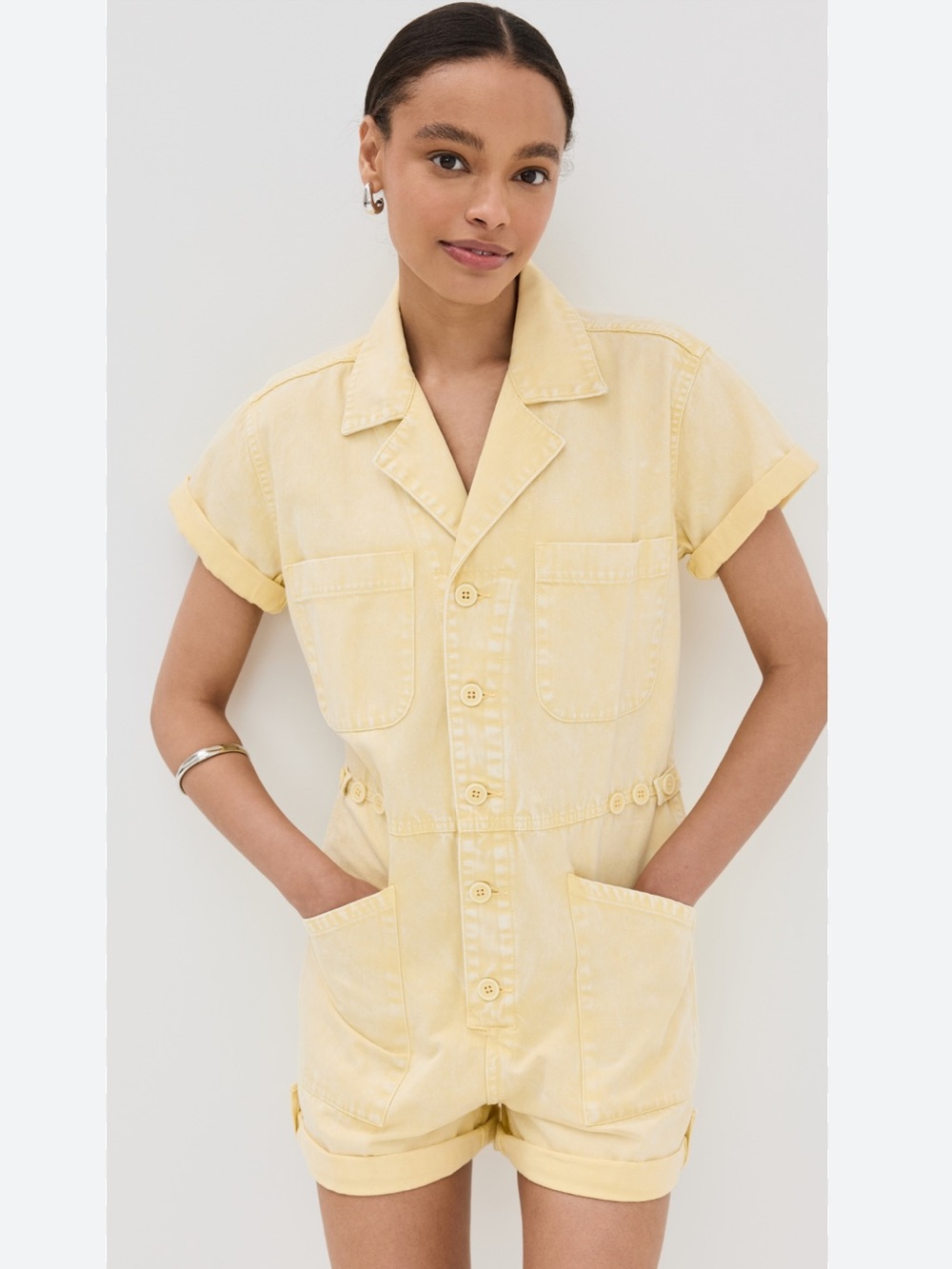 PISTOLA Parker Short Sleeve Romper butter yellow